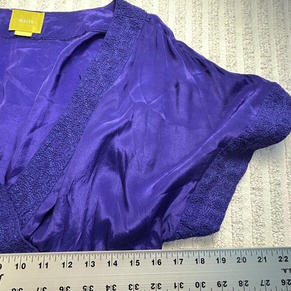 Anthropologie Maeve Tunic Top Blouse Womens 12 Purple Floral V-Neck Short Sleeve - Picture 6 of 8